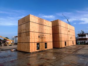 Boxes loaded on barge for intercoastal transport